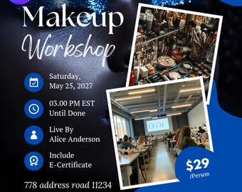 Editable Makeup Class Flyer: Beauty Workshop Template (Canva)