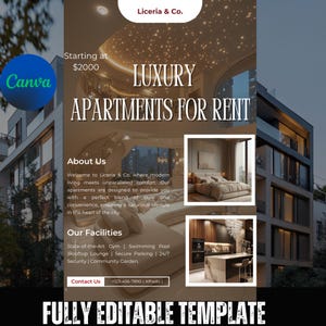 Editable Luxury Apartment Rental Flyer Template | Real Estate Marketing Canva Template | Modern Apartment for Rent Flyer