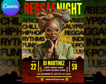Reggae Night Party Flyer: Editable Dancehall Event Template (Digital Download)