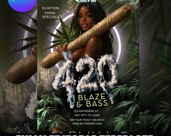 Folleto para fiesta 420 / Invitación editable para evento de marihuana (descarga digital)