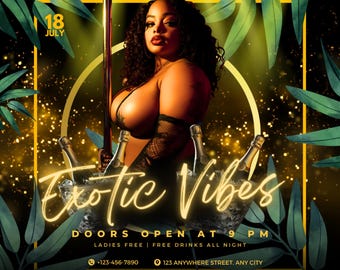 Exotic Party Flyer: Editable Canva Template