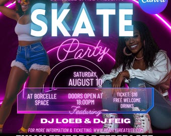Skate Party Flyer: Retro Canva Template (Editable)