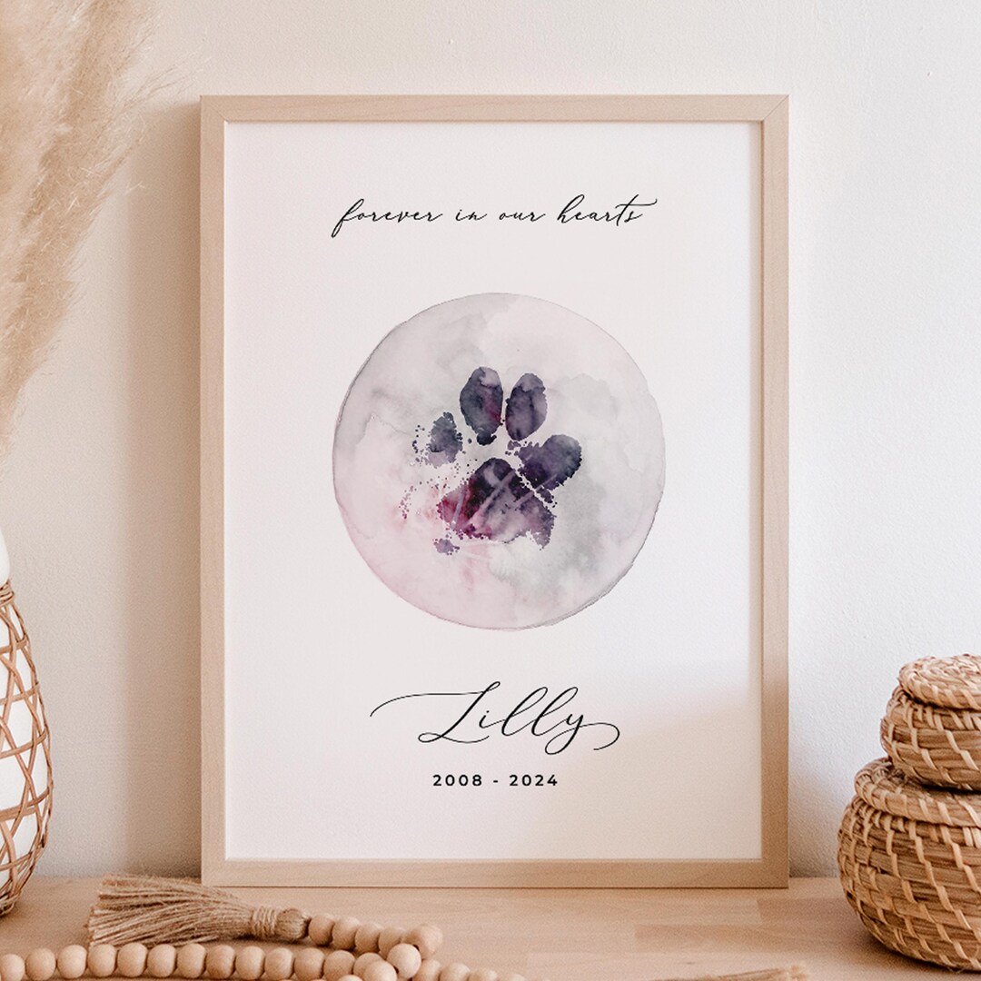 Instant Download Pet Memorial Print – Custom Photo + Paw Print Tribute ...