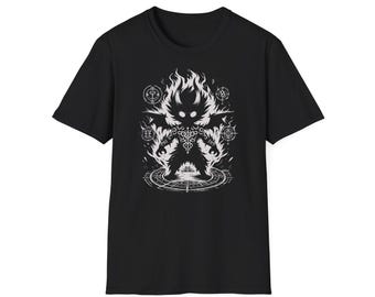 UE | Camiseta de mitología Ifrit de fuego, camiseta unisex negra, diseño de círculo mágico, llamas, camiseta de fantasía - de ReDawn