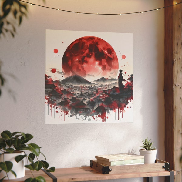Blood Moon  - Skyline Wall Art | Canvas Decor | Asia Theme Home Gift | UV & Light Resistant - by ReDawn