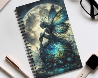 Diario espiral con hada labradorita sentada, cuaderno Bullet Journal, fantasía, paganismo, magia, wicca, bruja, cuaderno de bocetos, diario, planificador - por ReDawn