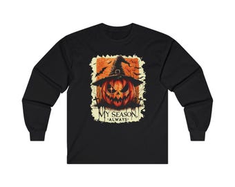 EE. UU. | Suéter de calabaza de Halloween, unisex, con la frase "My Season Always" (Siempre en esta temporada), sudadera negra, ropa de otoño - de ReDawn