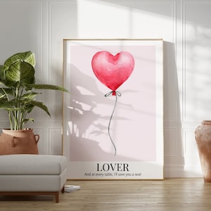 Lover Poster | Printable Wall Art | Digital Download Print at Home | Nursery Aesthetic Home Decor Pink Heart Balloon