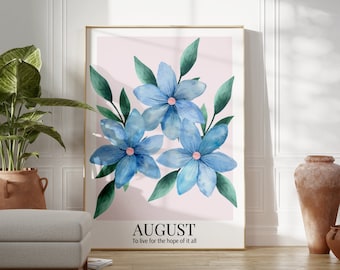 August Floral Watercolor Print | Botanical Home Decor (Digital Download)