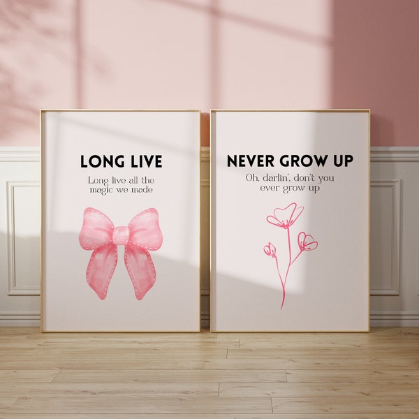 Set van 2 lang leve nooit opgroeien poster | Afdrukbare muurkunst | SubtieleSwiftie | Swiftie-decor | Digitale downloadafdruk | Esthetische woondecoratie