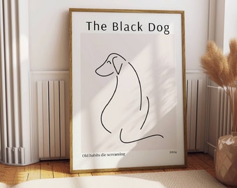 The Black Dog Line Art Print | Minimalist Dorm Decor (Digital Download)
