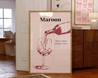 Maroon Poster | Printable Wall Art | Dorm Decor | Digital Download Print | Aesthetic Home Decor