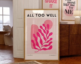 Póster de All Too Well / Arte de pared imprimible / Decoración de dormitorio / Descarga digital / Decoración estética para el hogar Regalo rojo