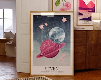 Te amo hasta la Luna y hasta Saturno Siete Póster / Arte de pared imprimible / Descarga digital / Arte de pared decorativo estético sutil para el hogar