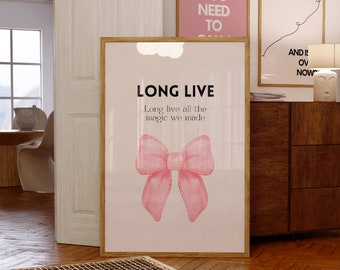 Lámina decorativa para habitación Coquette / Lazo rosa, Arte de pared para dormitorio (Descarga digital)