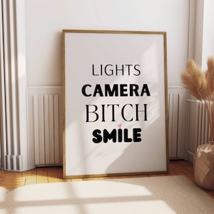 I Can Do It With A Broken Heart Print Lights Camera Bitch Smile Poster | Digital Download | Aesthetic Home Decor Pink
