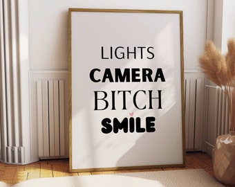 I Can Do It With A Broken Heart Print Lights Camera Bitch Smile Poster | Digital Download | Subtle Swiftie Aesthetic Home Decor Pink