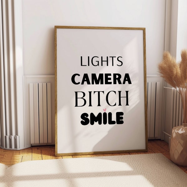 I Can Do It With A Broken Heart Print Lights Camera Bitch Smile Poster | Digital Download | Subtle Swiftie Aesthetic Home Decor Pink