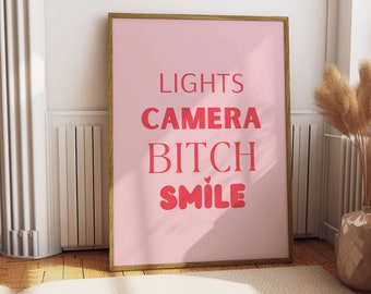 I Can Do It With A Broken Heart Print Lights Camera Bitch Smile Poster | Digital Download |  Aesthetic Home Decor Pink