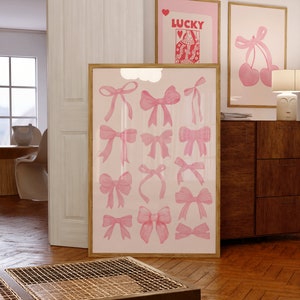 Trendy Coquette Pink Bows Wall Art | Coastal Wall Art | Preppy Wall Art | Grand Millennial Wall Art | Nursery Wall Poster | Digital Download