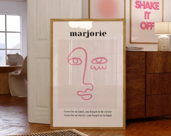Marjorie Poster | Printable Wall Art | Dorm Decor | Digital Download | Aesthetic Home Decor Pink Face