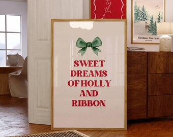 Christmas Tree Farm Poster | Holly and Ribbon Print (Digital Download)