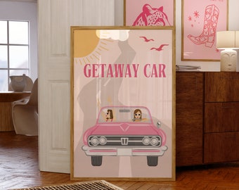 Getaway Car Poster | Trendy Pink Car Print (Digital Download)