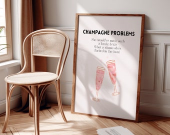 Champagne Problems Lyrics Print, Coquette Dorm Decor (Digital Download)