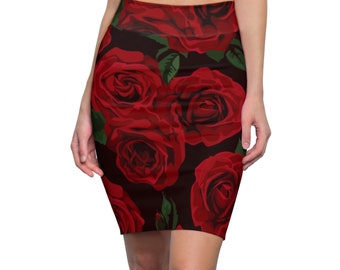 Scarlet Blossom: Women's Pencil Skirt