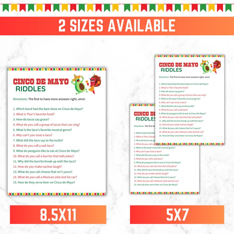 Cinco De Mayo Riddle for Family Fun Trivia Game Mexican Party Themed
