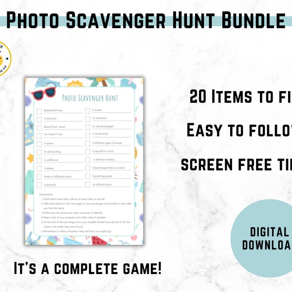 Scavenger Hunt Kids Game Summer Activity Screen Free Family Fun Time Printable Digital File for Tween