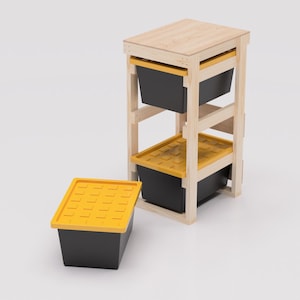 27 Gallon Tote Storage Rack Plans PDF. Holds 3 Bins (1x3) with Shelf on Top. Garage Storage Shelves. DIY Build Plans