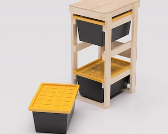 27 Gallon Tote Storage Rack Plans PDF. Holds 3 Bins (1x3) with Shelf on Top. Garage Storage Shelves. DIY Build Plans