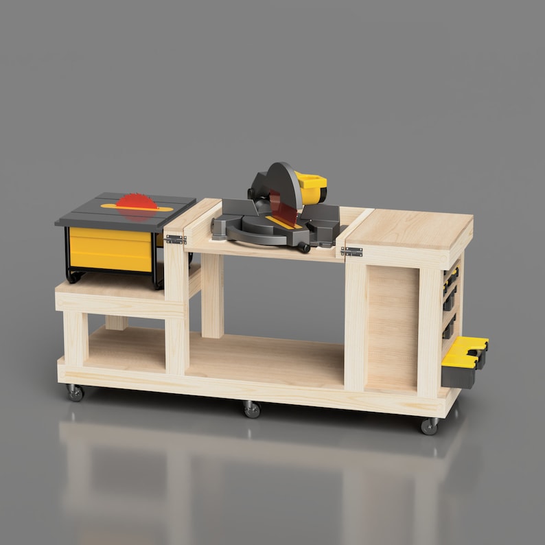 2ft wide table saw workbench plans with flip top miter saw