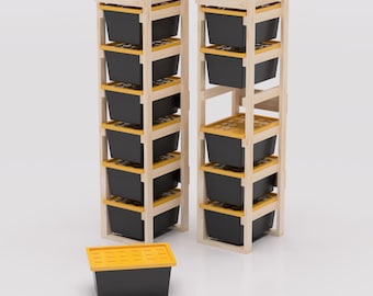 27 Gallon Tote Storage Rack Plans PDF. Holds 6 Bins (1x6) with Shelf on Top. Garage Storage Shelves. DIY Build Plans