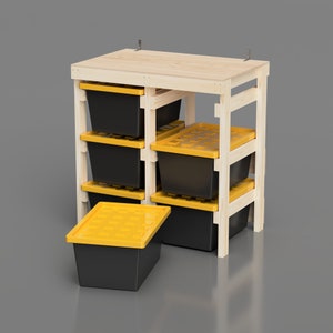 27 Gallon Tote Rack Plans. 6 Tote Garage Storage Shelves. Organization workshop / basement. Lowes and Sams Club Tote Compatible