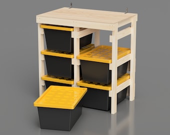 27 Gallon Tote Rack Plans. 6 Tote Garage Storage Shelves. Organization workshop / basement. Lowes and Sams Club Tote Compatible