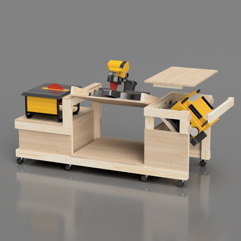 pdf work bench plan showing movable parts of design. 3in1 functionality
