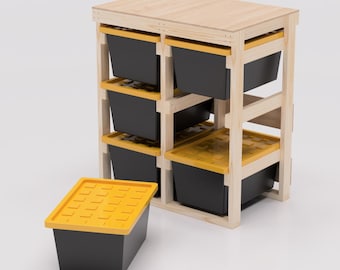 27 Gallon Tote Storage Rack Plans PDF. Holds 6 Bins (2x3) with Shelf on Top. Garage Storage Shelves. DIY Build Plans