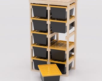 27 Gallon Tote Storage Rack Plans PDF. Holds 10 Bins (2x5) with Shelf on Top. Garage Storage Shelves. DIY Build Plans
