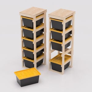 27 Gallon Tote Aufbewahrungsregal Pläne PDF. Für 5 Bins (1x5) mit Regal auf Top. Garagen-Aufbewahrungsregale. DIY Baupläne