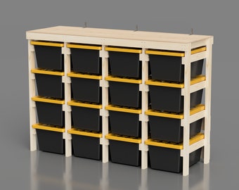 27 Gallon Tote Rack Plans. 27 Gallon Tote Garage Storage Shelves. Organization Storage Plans basement. DIY PDF Plans