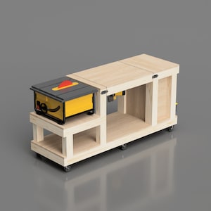 compact mobile table saw workbench with flip miter saw