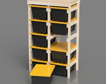 27 Gallon Tote Rack Plans. 10 Tote Garage Storage Shelves. Organization workshop / basement. Lowes and Sams Club Tote Compatible