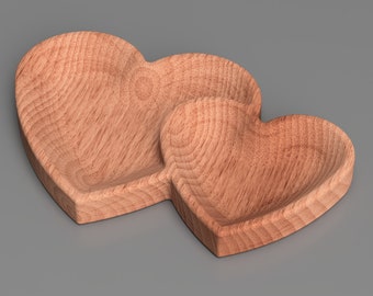 3d Double Heart Catchall Tray CNC Cut Files, Includes STL and CRV Files