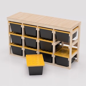 27 Gallon Tote Storage Rack Plans PDF. Holds 12 Bins (4x3) with Shelf on Top. Garage Storage Shelves. DIY Build Plans