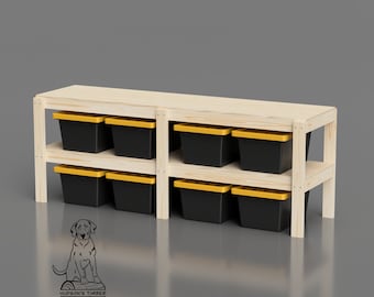 Workbench Plans for 8ft by 2ft work bench can be built for 95.06 Dollars. Designed to fit 17 gallon storage totes sold by Lowe&#39;s. DIY Plans.