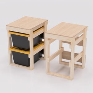 27 Gallon Tote Storage Rack Workbench Plans PDF. Each Holds 2 Bins (1x2) with Shelf on Top. Garage Storage Shelves. DIY Build Plans