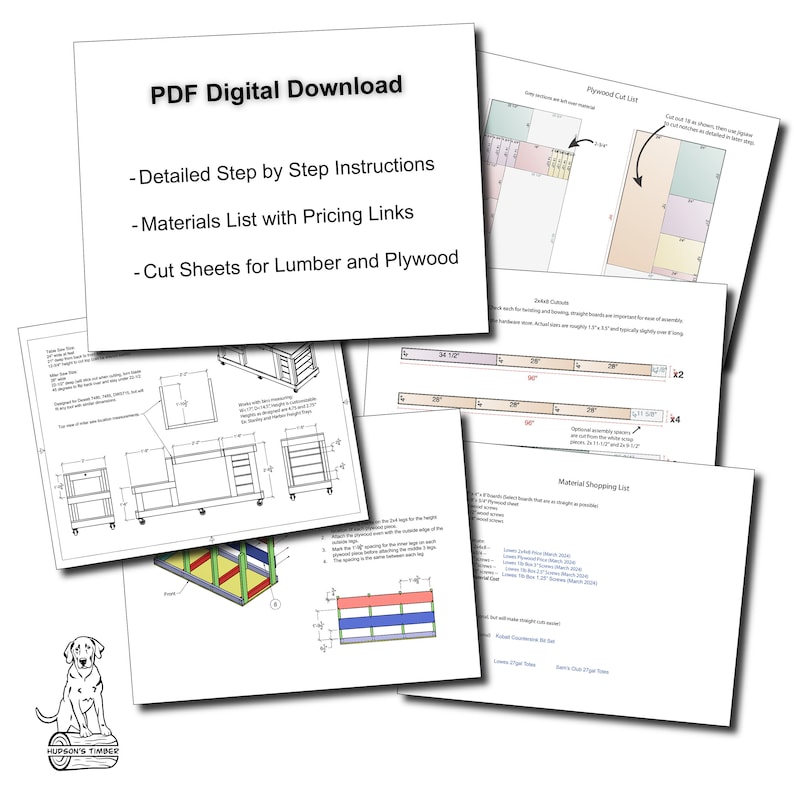 Sample Instructions Page Detailing step by step with material list and cut sheet.