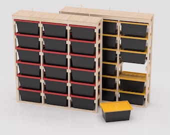 27 Gallon Tote Storage Rack Plans Sideways PDF. Bin rack lengthwise with Shelf on Top. DIY Build Compatible with Lowes and HDX Totes
